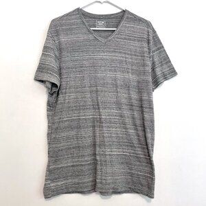 APT. 9 Mens Marled Gray White Striped V-Neck Short Sleeve Cotton Tee T-Shirt M